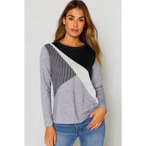 NORACORA‎ Womens Geometric Print Long Sleeve Top Black White Gray Size S NWT